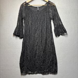 Style Co Black Lace Dress S Witchy Gothic Romantic Dark Boho Bell Sleeve Lined